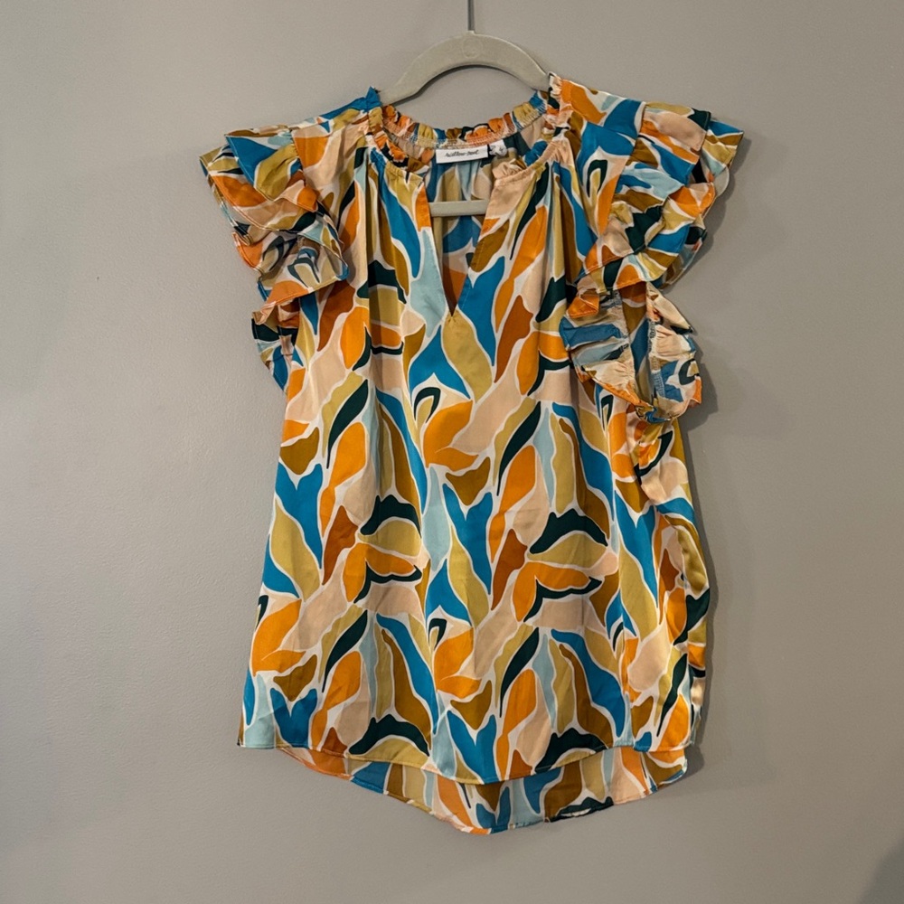 Colorful Ruffle Sleeve Blouse